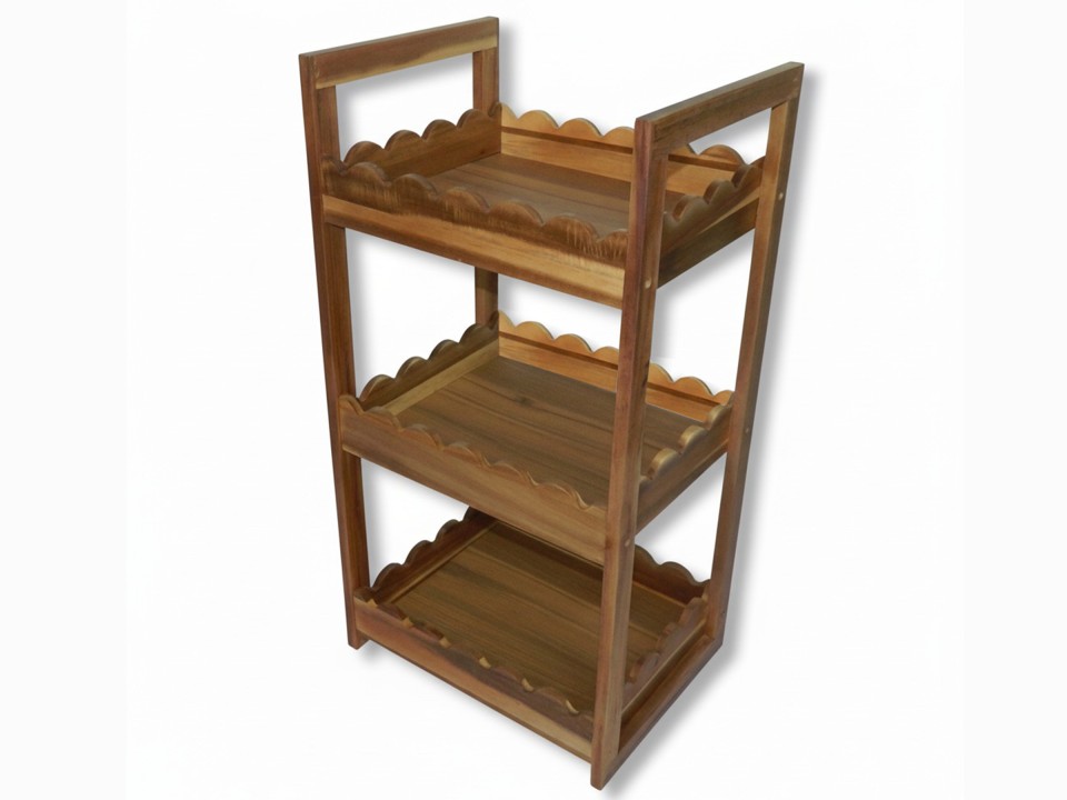 Premium Acacia Wood Scallop 3-Tier Caddy - Versatile Storage Solution